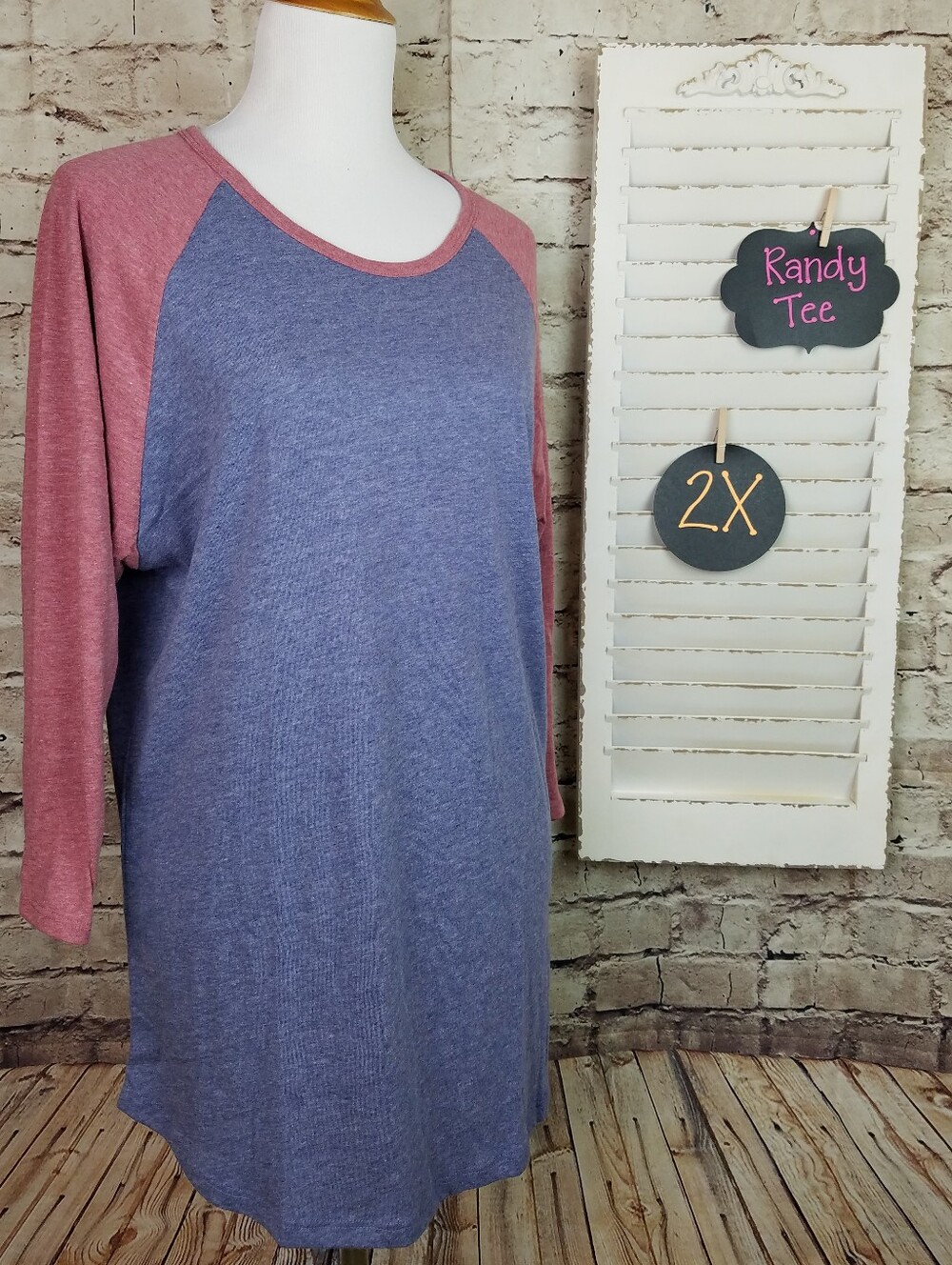 LuLaRoe Two-Tone Raglan Tee - Blue & Dusty Rose